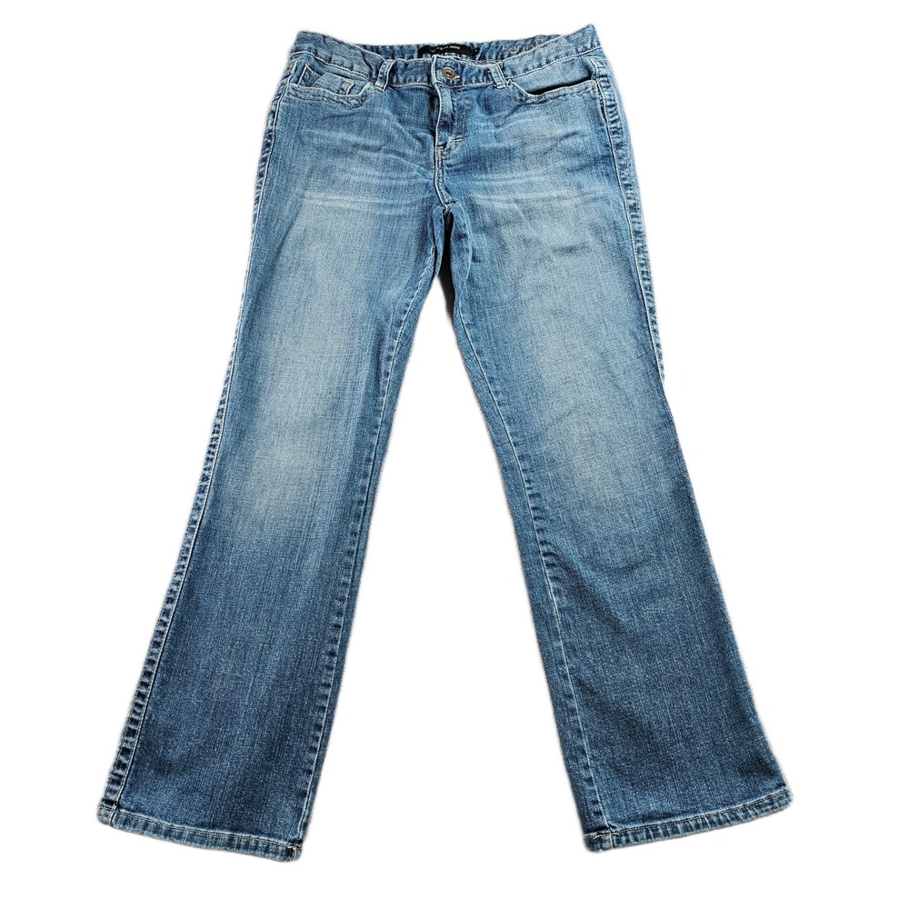 Calvin Klein Lean Bootcut Jeans Womens 14 Blue Denim Medium Wash Regular Raw Hem